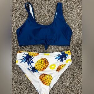 Blue and Pineapple Print Bikini Set 1XL